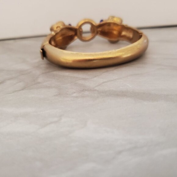 🐏 J.Crew Gold Blue Rhinestones Crystal Pave Ran Hinged Statement Bracelet 🐏 - Picture 3 of 9